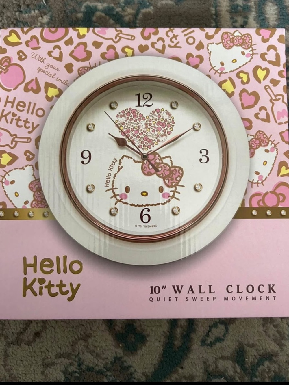 Sanrio Hello Kitty White and Gold Accent Wall Clock New in Box